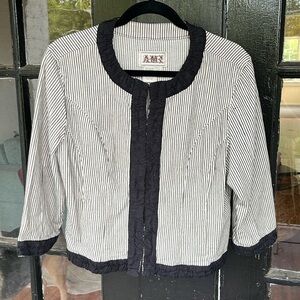 Ami Alexandre Mattiussi Black and White Striped Cropped Jacket